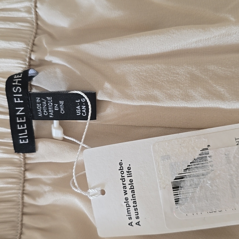 Eileen Fisher Beige Trousers, Sz L NWT 100% SILK